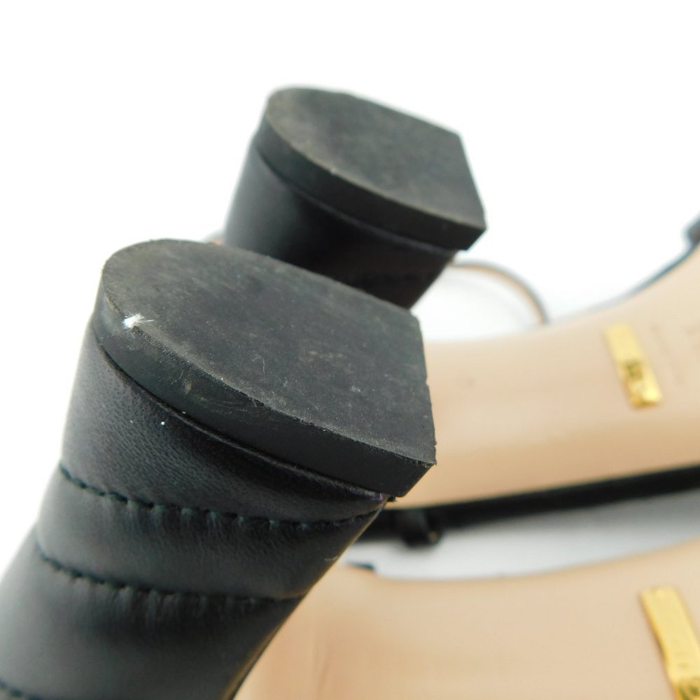 GUCCI GG Logo T-strap Black Quilted Leather Block Heel Ankle Sandals 40.5 - Picture 10 of 11